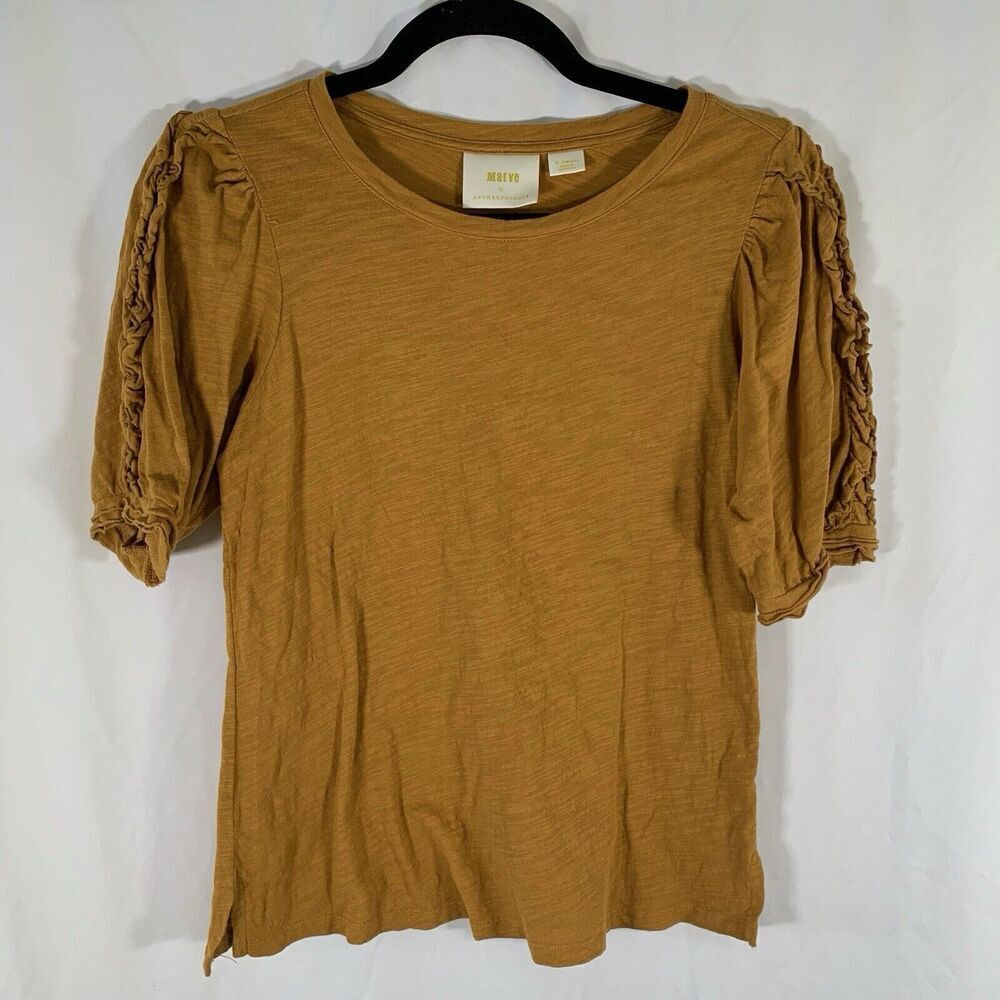 Maeve Anthropologie Blouse Women's XS Yellow Short Sleeve Round Neck